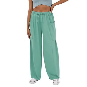 Women's Drawstring Elastic Waist Casual Harem Palazzo Trousers with Pockets Harem Pants