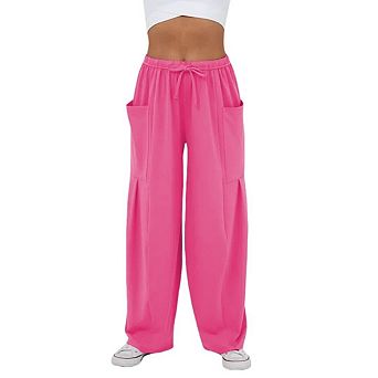 Women's Drawstring Elastic Waist Casual Harem Palazzo Trousers with Pockets Harem Pants