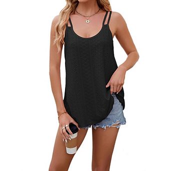 Womens Casual Tank Tops Sleeveless Spaghetti Strap Vest Scoop Neck Loose Flowy Shirts