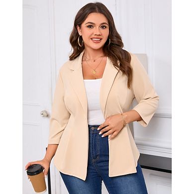 Women's Plus Size Blazer Notch Panel Work Business Casual Outfits Dressy Suit Jacket Peplum Blazers