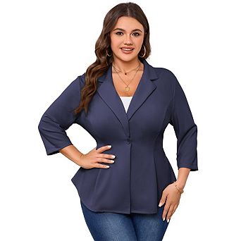 Women's Plus Size Blazer Notch Panel Work Business Casual Outfits Dressy Suit Jacket Peplum Blazers