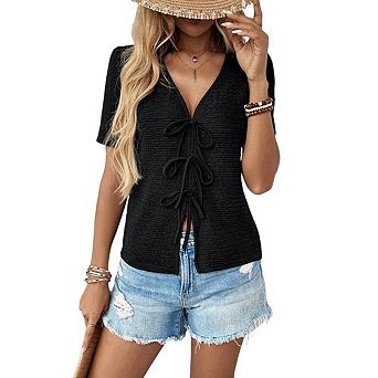 Women's Tie Front Sleeveless Vest Tank Top Y2K Crop Top Beach Vacation Outfits