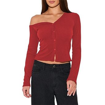 Women's Ribbed LongSleeve Button Up Shirt Solid Color Off Shoulder Lightweight Cardigan