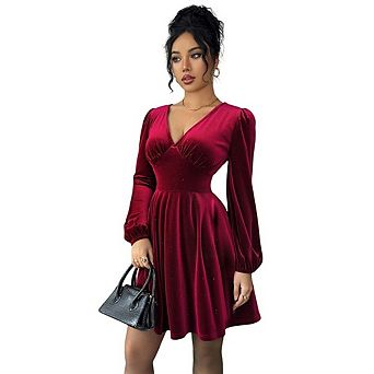 Women's Solid Drawstring Hoodie Maxi Dress, Loose Cotton Sweatshirt Dress With Pocket For Autumn