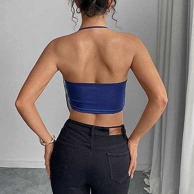 Women's Sheer Halter Crop Top Cowl Neck Mesh Party Shirt for Vacation