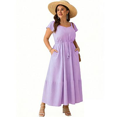 sachin and babi light blue dress Casual Floral Short Flutter Sleeve V Neck Smocked High Waist Flowy Maxi  Dress with Pockets main image 1