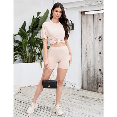 Women Set Oversized Short Sleeve Casual Loose Top Basic Tee with Pocket and Shorts