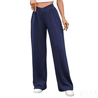 Women's Elastic Waist Wide Leg Long Pants Summer Fall Casual Soft Fashion Bottoms With Pockets