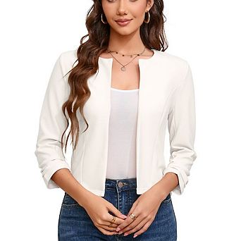 Women's Lightweight Cropped Cardigan Long Sleeve Crewneck Open Front Casual Work Jacket Shrug