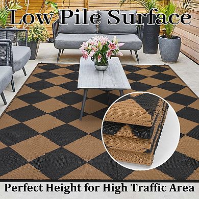 Outdoor Plastic Straw Rug, Waterproof UV Resistant Reversible Patio Rug