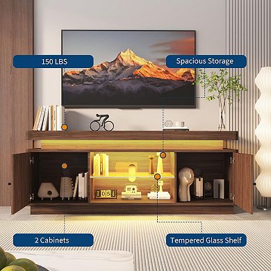 ANIXOL Mid Century TV Stand with Storage and LED Lights