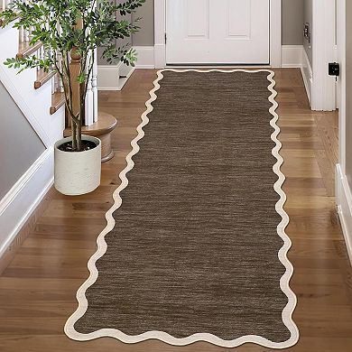 Modern Neutral Scalloped Rug,Non Slip, Soft Non Shedding Floor Covering