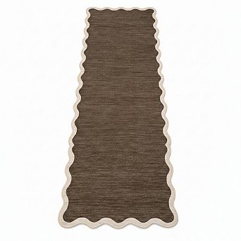 Modern Neutral Scalloped Rug,Non Slip, Soft Non Shedding Floor Covering