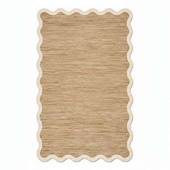 Modern Neutral Scalloped Rug,Non Slip, Soft Non Shedding Floor Covering