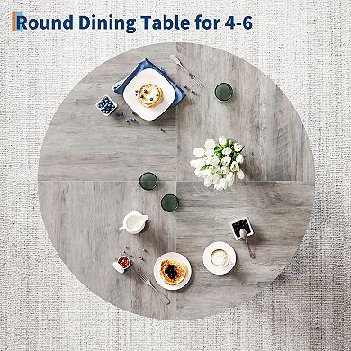 Modern Farmhouse Round Dining Table for 4-6,Space-Saving Circle Table for Kitchen, table only