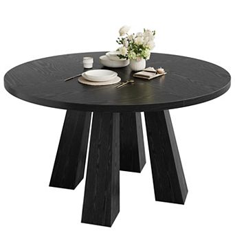 Modern Farmhouse Round Dining Table for 4-6,Space-Saving Circle Table for Kitchen, table only