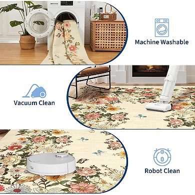ANIXOL Washable Floral Area Rug