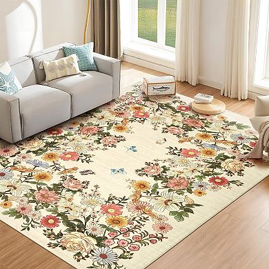 ANIXOL Washable Floral Area Rug