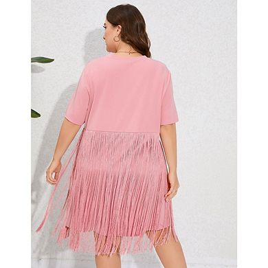 Women's Plus Size Flapper Roarin Cocktail Vintage Tassel Mini Glitter Dress