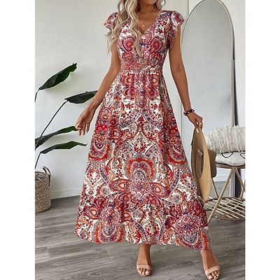 Summer Dresses for Women Flowy Casual Maxi Dress Printed A-Line Beach  Vacation Sundresses