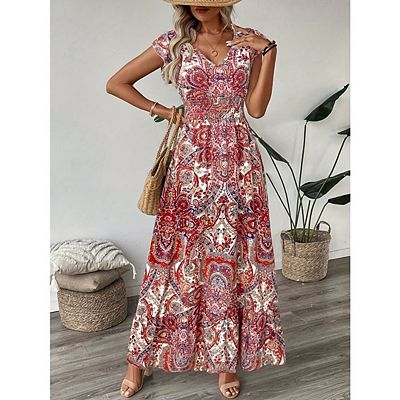 Summer Dresses for Women Flowy Casual Maxi Dress Printed A-Line Beach  Vacation Sundresses