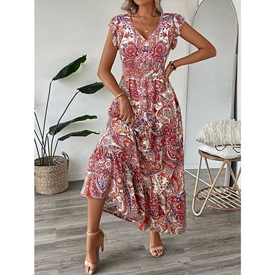 long flowy casual summer dresses Elastic Waist Flowy Boho Maxi Dress main image 1