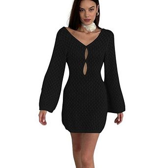 Womens Crochet Swimsuit Coverup Summer Long Bell Sleeve Mesh Knit Bikini Cover Ups Beach Dresses