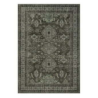 Washable Area Rug, Soft Vintage Carpet Distressed Medallion, Non-Slip Rug for Living Room Bedroom