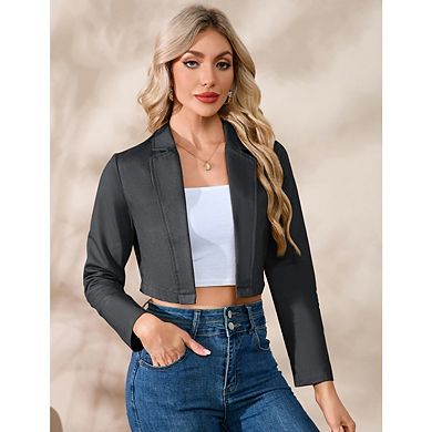 Women's lapel Cropped Blazer Business Casual Open Front Long Sleeve Jacket