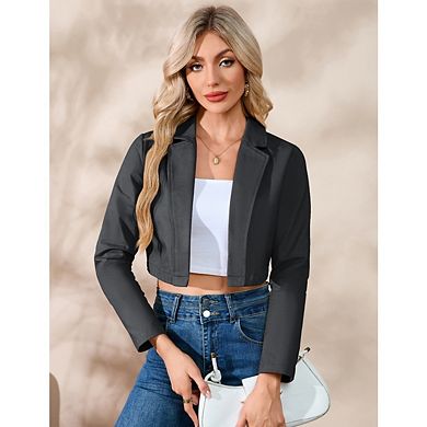 Women's lapel Cropped Blazer Business Casual Open Front Long Sleeve Jacket
