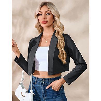 Women's lapel Cropped Blazer Business Casual Open Front Long Sleeve Jacket