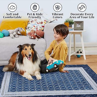 Washable Area Rug,Border Geometric Rug,Non Slip Soft Ultra Thin Area Rug