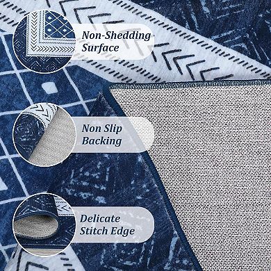 Washable Area Rug,Border Geometric Rug,Non Slip Soft Ultra Thin Area Rug
