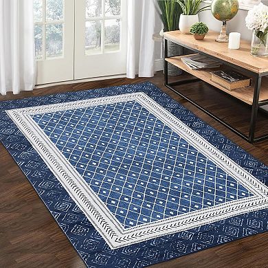 Washable Area Rug,Border Geometric Rug,Non Slip Soft Ultra Thin Area Rug
