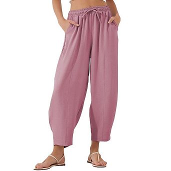 Womens High Waisted Baggy Casual Ankle Length Palazzo Trousers Slacks with Pockets