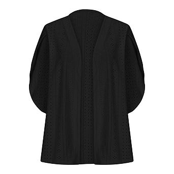 Women's Casual Mid Sleeve Solid Color Cardigan Lightweight Openwork Mesh Knit Cover-Up