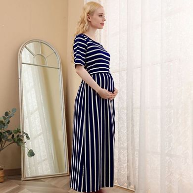 Women's Striped Maternity Dress Short Sleeve Nursing Feature Pregnancy Dresses for Breastfeeding