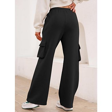 Women High Waisted Drawstring Wide Leg Cargo Pants Casual Baggy Joggers Pants with Pockets