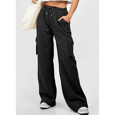 Women High Waisted Drawstring Wide Leg Cargo Pants Casual Baggy Joggers Pants with Pockets