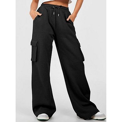 Women High Waisted Drawstring Wide Leg Cargo Pants Casual Baggy Joggers Pants with Pockets