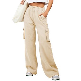 Women High Waisted Drawstring Wide Leg Cargo Pants Casual Baggy Joggers Pants with Pockets