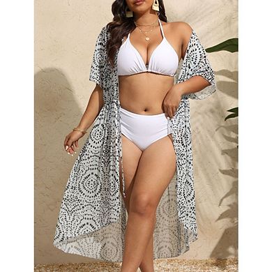 Women Open Front Striped Maxi Cardigan Beach Swimsuit Coverup