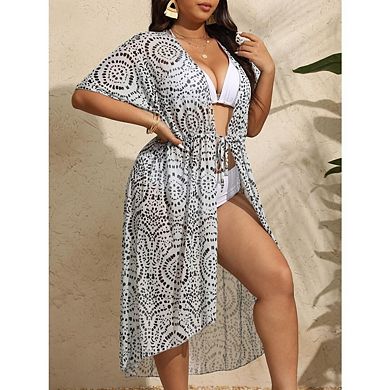 Women Open Front Striped Maxi Cardigan Beach Swimsuit Coverup