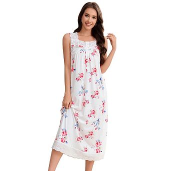 Women's Printed Square Neck Lace Nightgown Soft Long Camisole Nightwear
