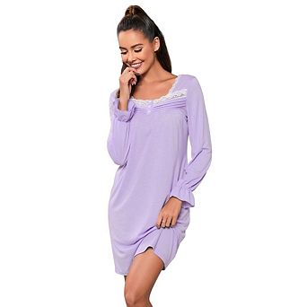 Womens Square Neck Nightgown Long Sleeve House Sleep Dress