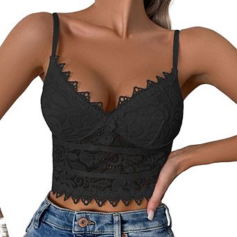 Women Elegant Lace Hollow Out Deep V Camisole Wrap Chest Cropped Tank Top Fashion Y2K Babe Style Top
