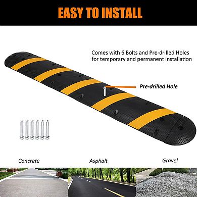 ANIXOL 2-Pack 6-Ft Heavy-Duty Recycled Rubber Speed Bumps for Driveways & Parking Lots