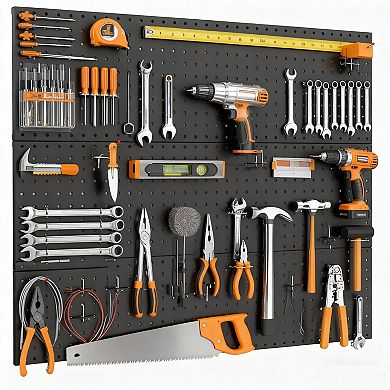 ANIXOL 2-Pack 24" x 12" Black Metal Pegboards for Garage Wall Storage