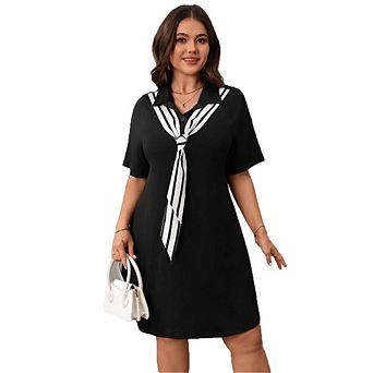 Women's Plus Size Tie Front Dress V Neck A Line Mini Evening Party Dresses Going Out Outfits