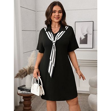 Women's Plus Size Tie Front Dress V Neck A Line Mini Evening Party Dresses Going Out Outfits